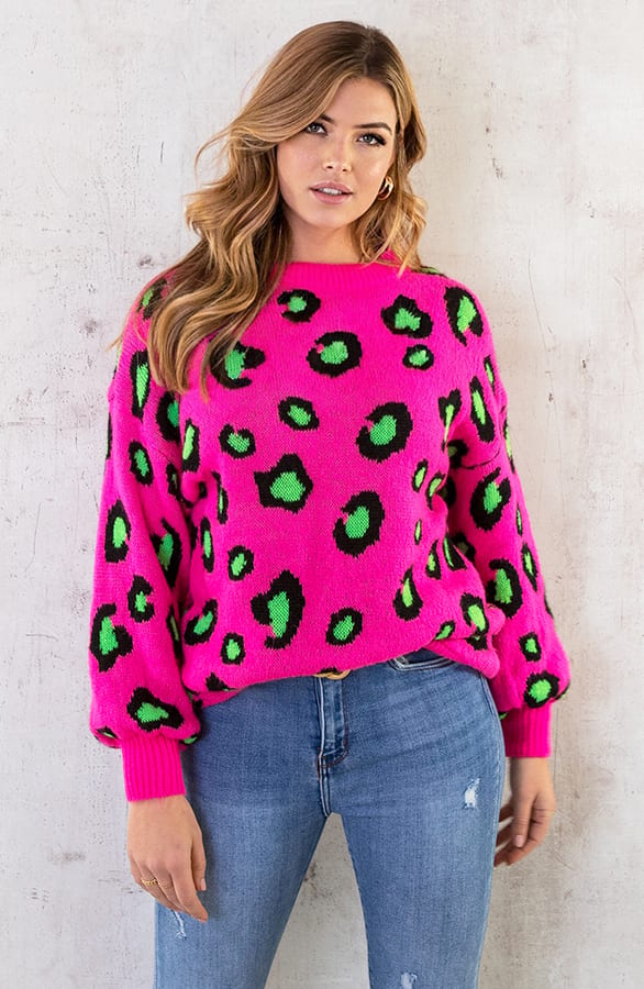 Oversized Leopard Trui Fuchsia – shoparchief, foto 1