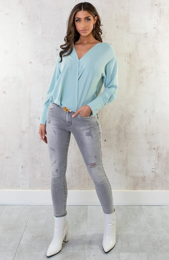 Pailletten Jeans High Waist Damaged Grey – shoparchief, foto 8