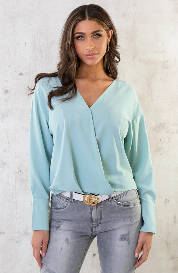 Overslag Blouse Met Kanten Rug Mint – shoparchief, foto 3