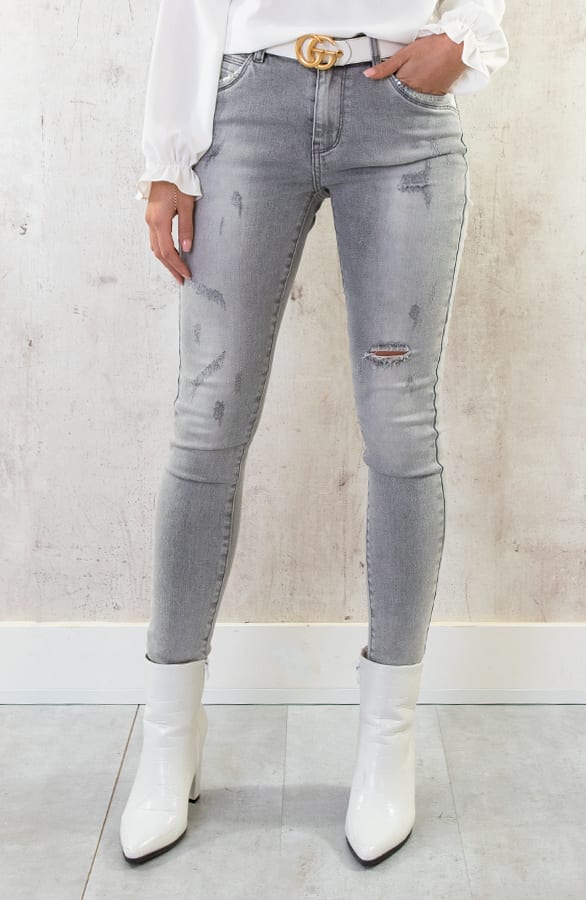 Pailletten Jeans High Waist Damaged Grey – shoparchief, foto 1