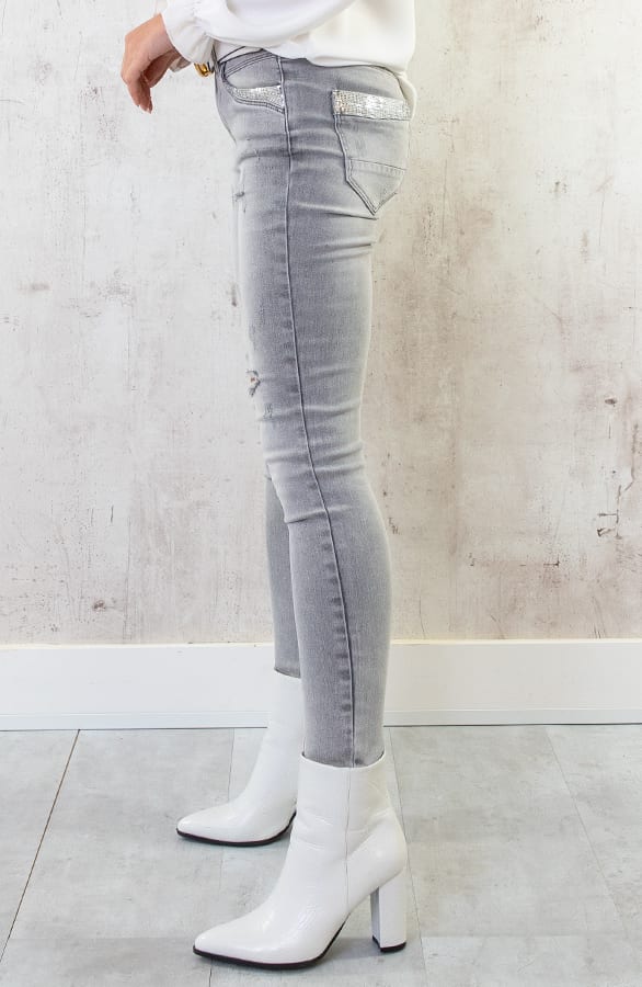 Pailletten Jeans High Waist Damaged Grey – shoparchief, foto 2