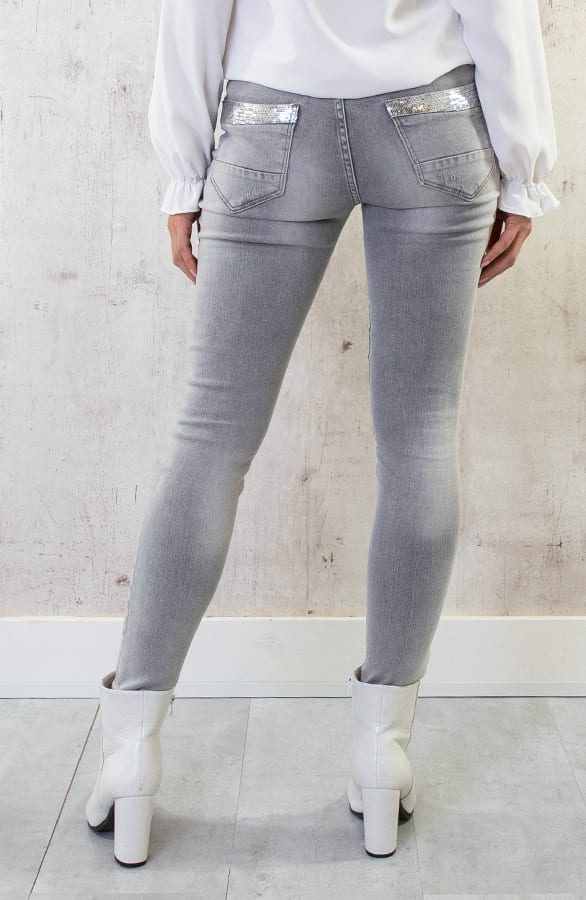 Pailletten Jeans High Waist Damaged Grey – shoparchief, foto 3