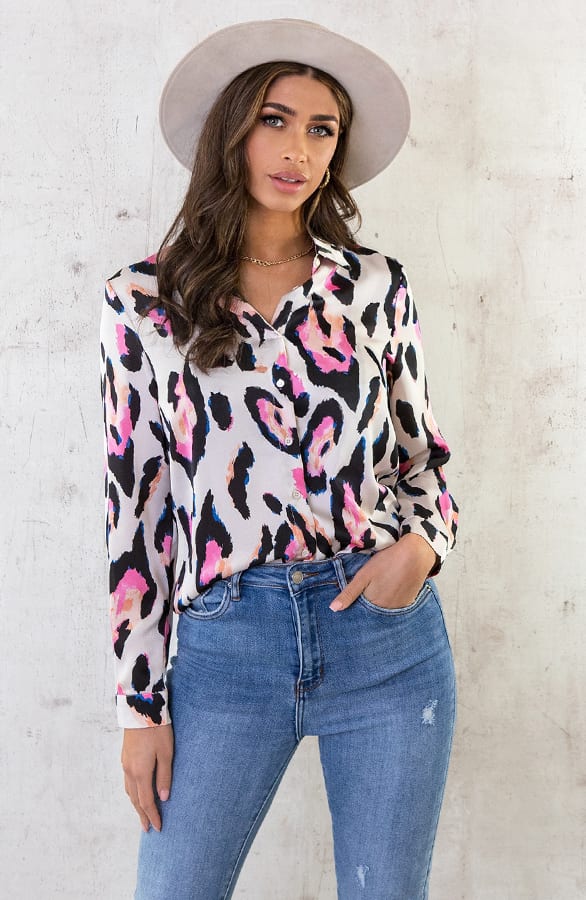 Panterprint Blouse Ecru Roze – shoparchief, foto 1