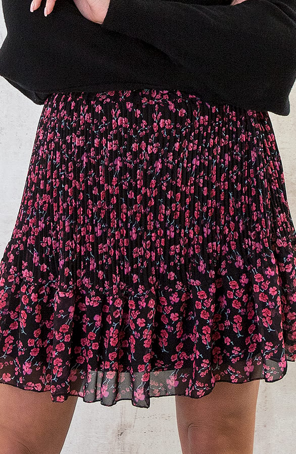 Plisse Skirt Flowers Black – shoparchief, foto 1