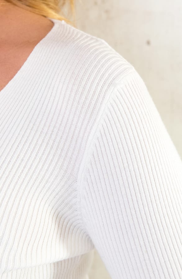 Ribstof V-hals Longsleeve Ecru – shoparchief, foto 6