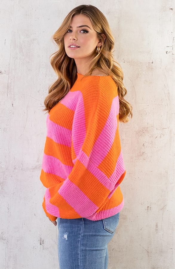 Strepen Trui Gebreid Roze Oranje – shoparchief, foto 4