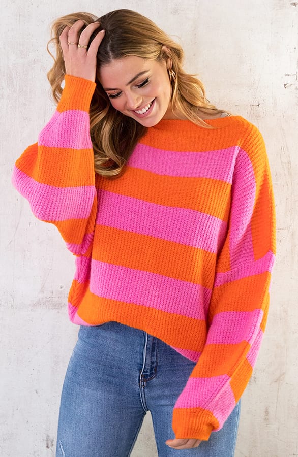 Strepen Trui Gebreid Roze Oranje – shoparchief, foto 2