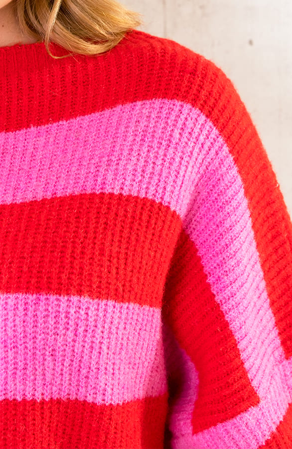 Strepen Trui Gebreid Roze Rood – shoparchief, foto 6