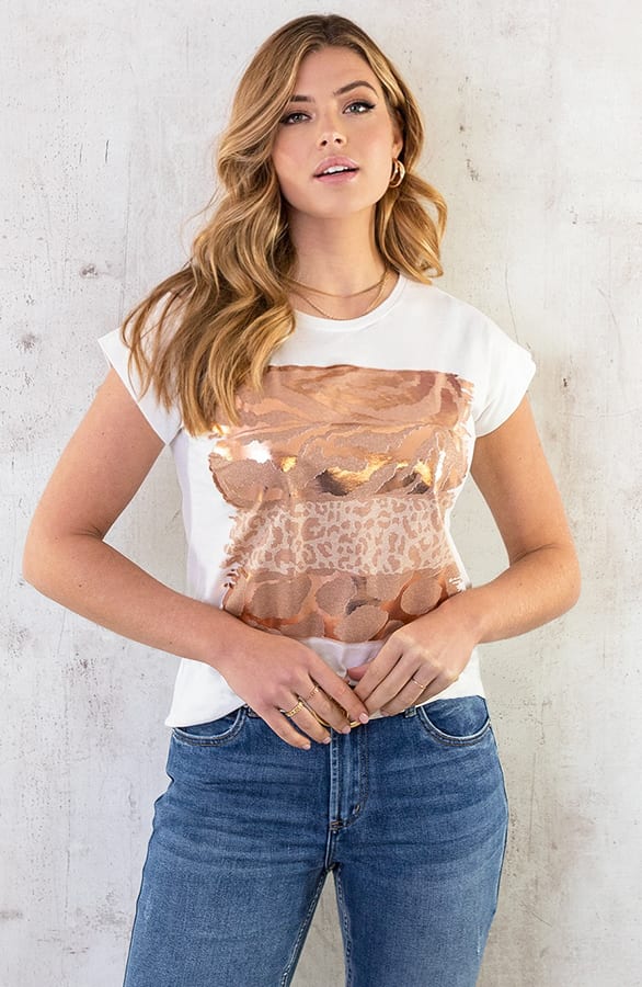Top Animal Print Metallic Dust Roze – shoparchief, foto 3