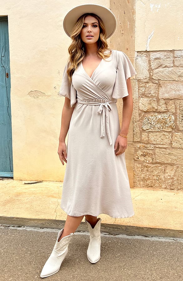 Florence Midi Jurk Beige – shoparchief, foto 4