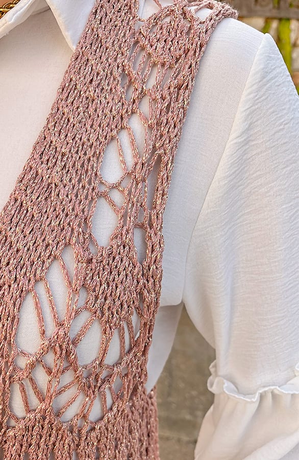 Gehaakt Gilet Fringe Lurex Rose Goud – shoparchief, foto 5