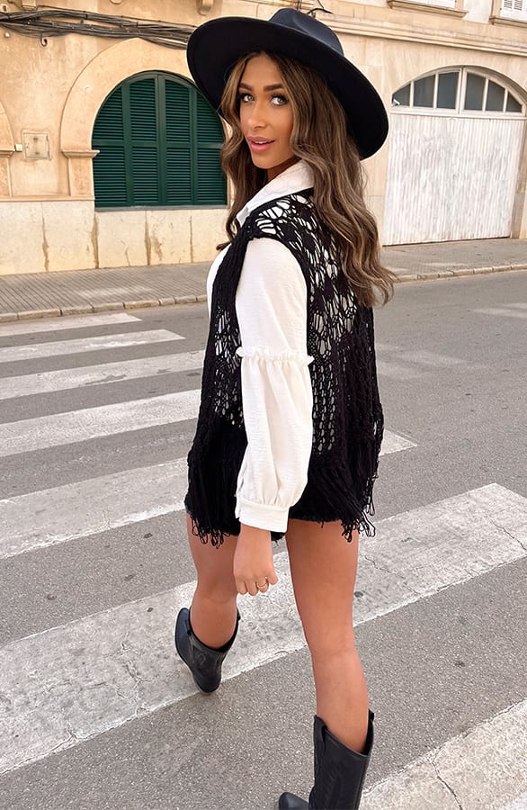 Gehaakt Gilet Fringe Zwart – shoparchief, foto 4