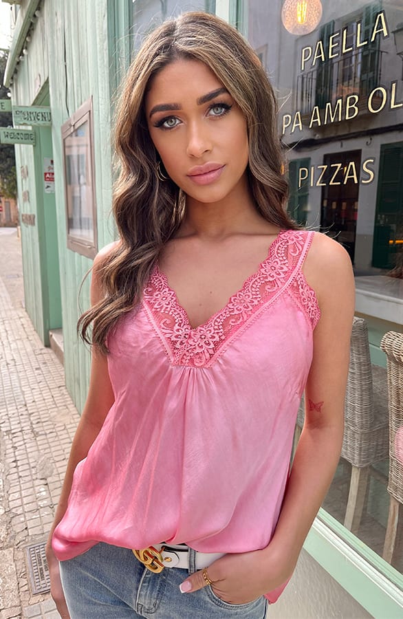 Luxury Kanten Top Light Fuchsia – shoparchief, foto 1