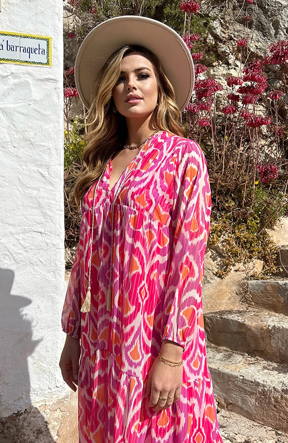 Maxi Oversized Jurk Print Fuchsia – shoparchief, foto 8