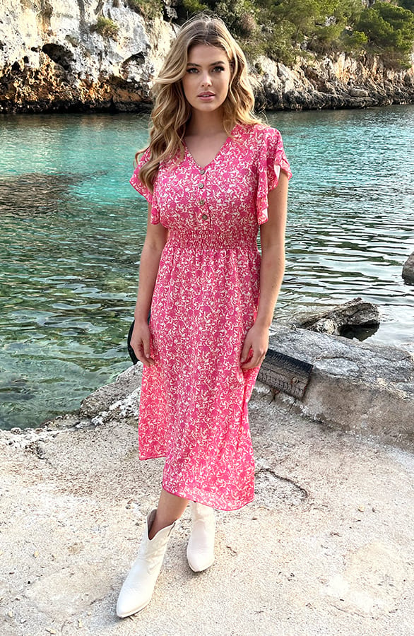 Maxi Ruffle Flower Jurk Roze – shoparchief, foto 1