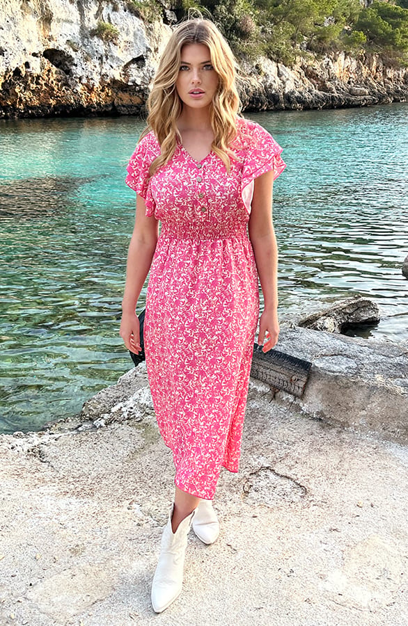 Maxi Ruffle Flower Jurk Roze – shoparchief, foto 4