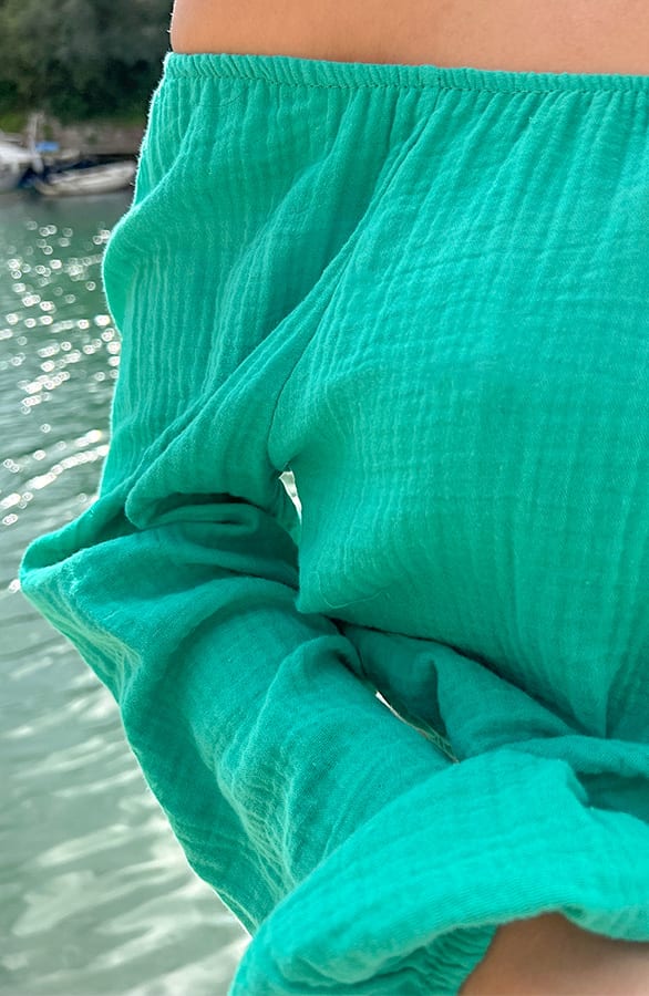 Mousseline Off-Shoulder Top Green – shoparchief, foto 4