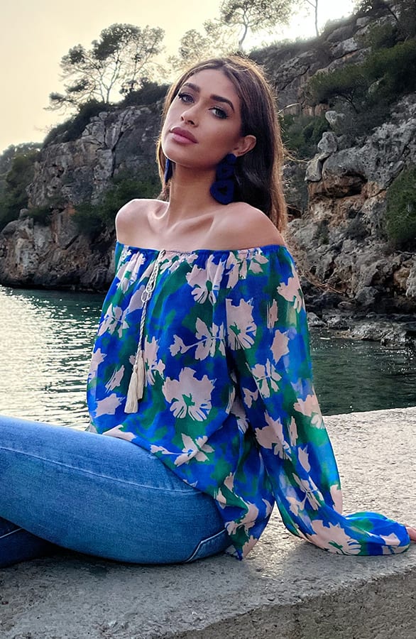 Off Shoulder Blouse Tropical Kobalt – shoparchief, foto 8