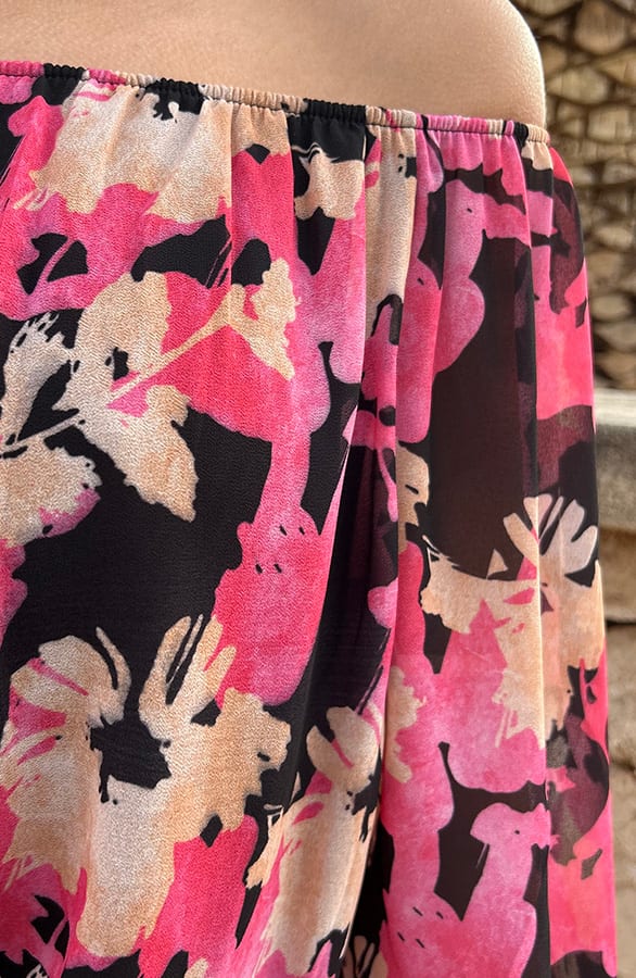 Off Shoulder Blouse Tropical Zwart Fuchsia – shoparchief, foto 8
