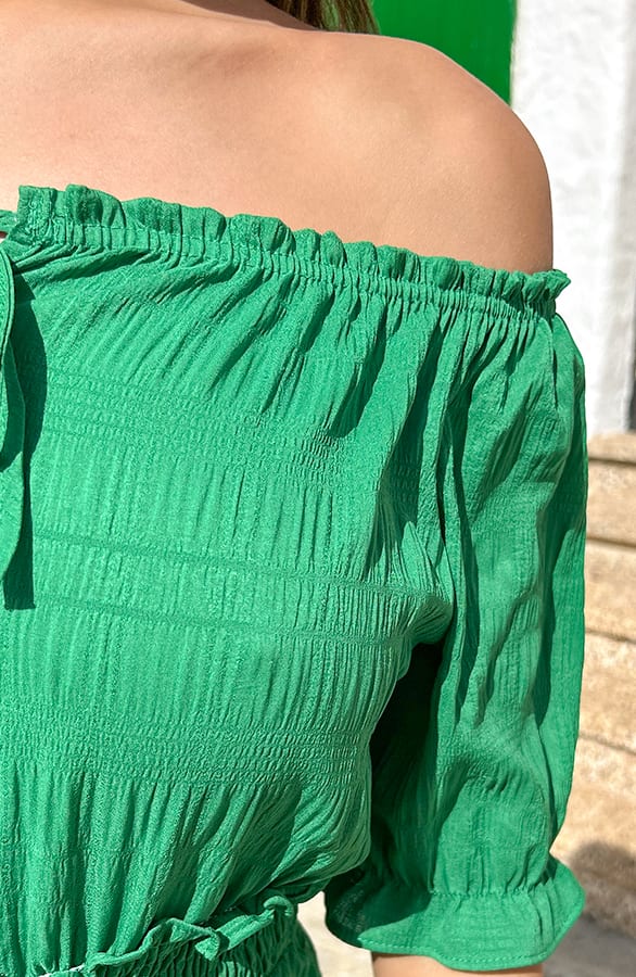 Offshoulder Laagjes Jurk Bright Green – jurken, foto 7
