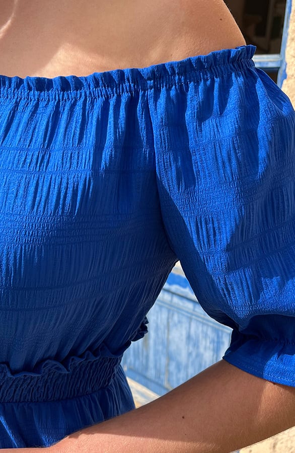 Offshoulder Laagjes Jurk Kobalt – shoparchief, foto 6