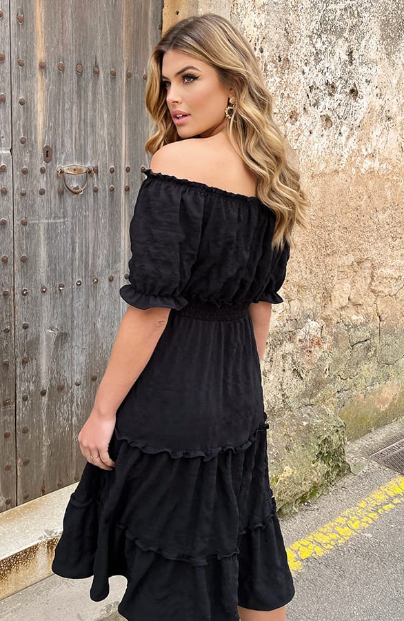 Offshoulder Laagjes Jurk Zwart – shoparchief, foto 5