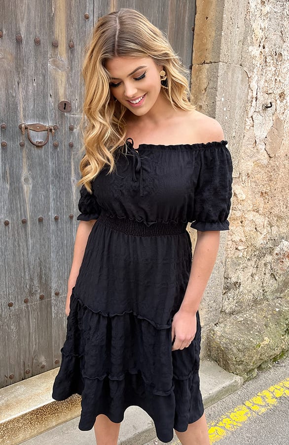 Offshoulder Laagjes Jurk Zwart – shoparchief, foto 4