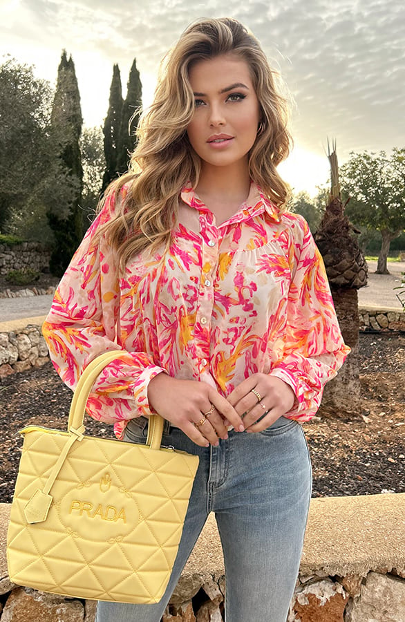 Oversized Leaves Blouse Fuchsia – shoparchief, foto 3