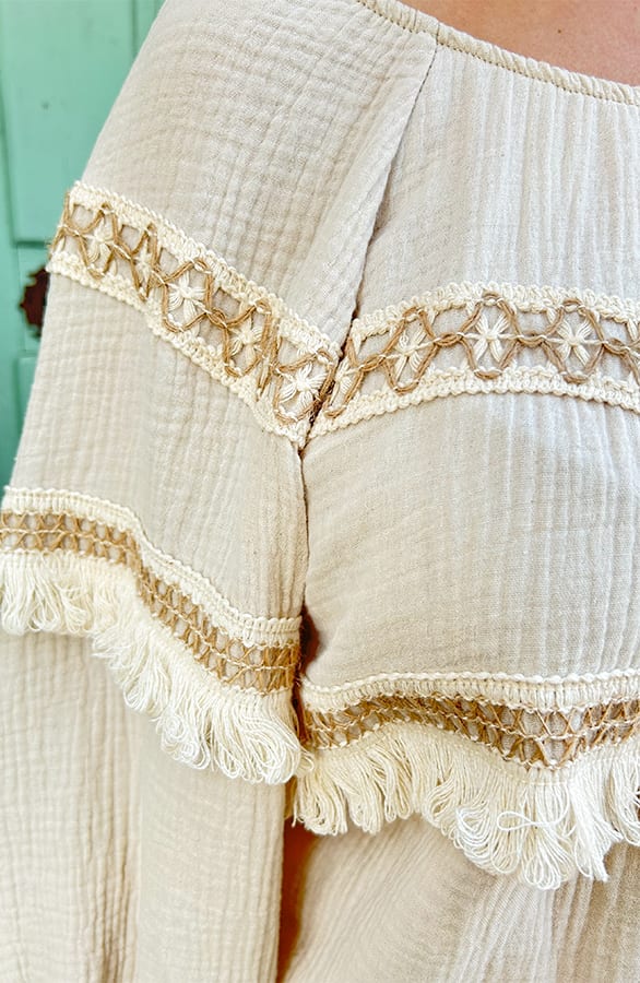 Oversized Off Shoulder Boho Blouse Beige – shoparchief, foto 10