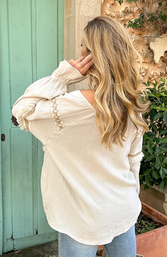 Oversized Off Shoulder Boho Blouse Beige – shoparchief, foto 7
