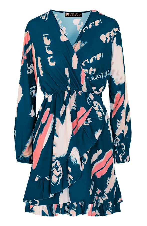Overslag Print Jurk Petrol – shoparchief, foto 1