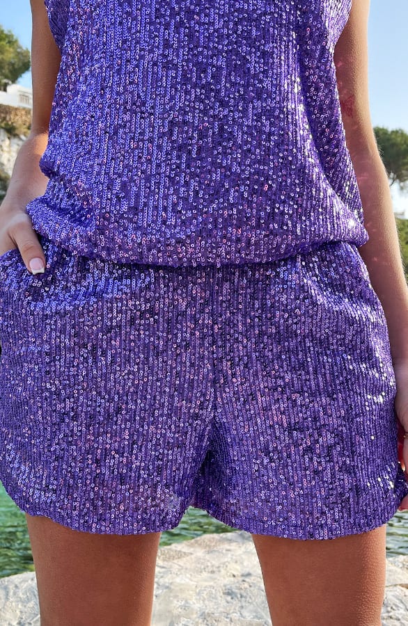 Pailletten Shorts Lila – shoparchief, foto 1