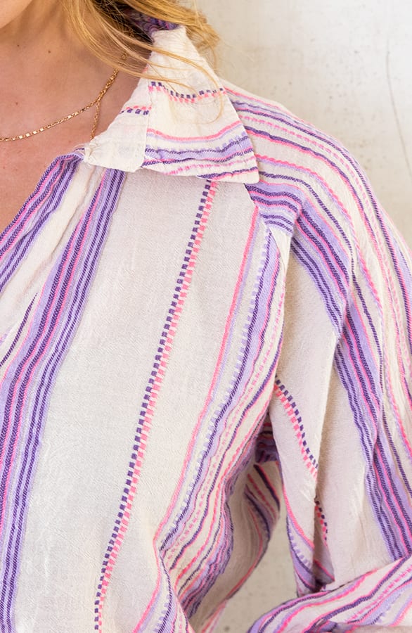 Oversized V-Hals Blouse Aztec Lila Roze – shoparchief, foto 6