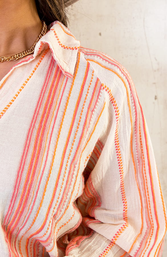 Oversized V-Hals Blouse Aztec Orange – shoparchief, foto 6
