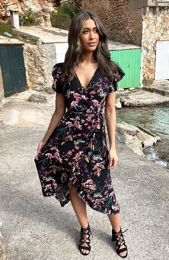 Bloemen Jurk Midi Print Zwart – jurken, foto 4