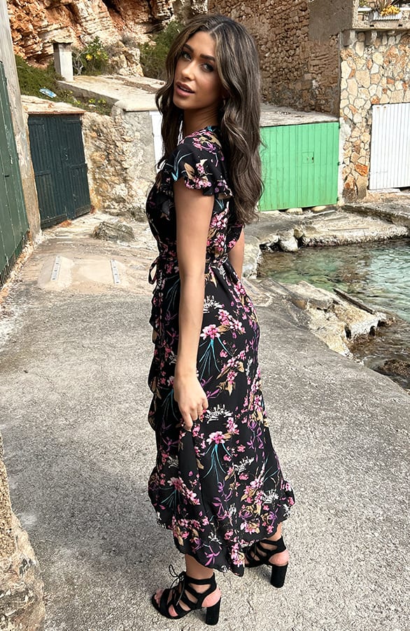 Bloemen Jurk Midi Print Zwart – jurken, foto 6