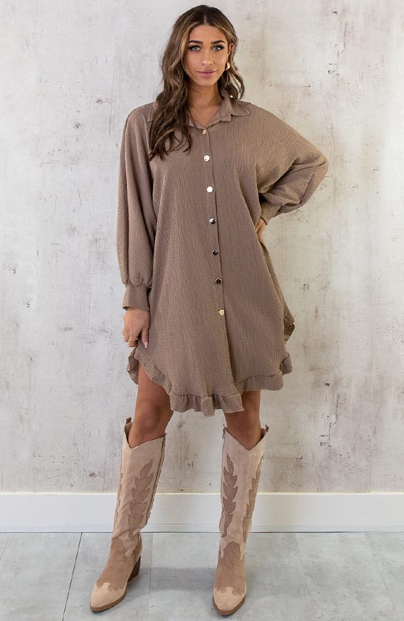 Blouse Jurk Oversized Taupe – shoparchief, foto 1