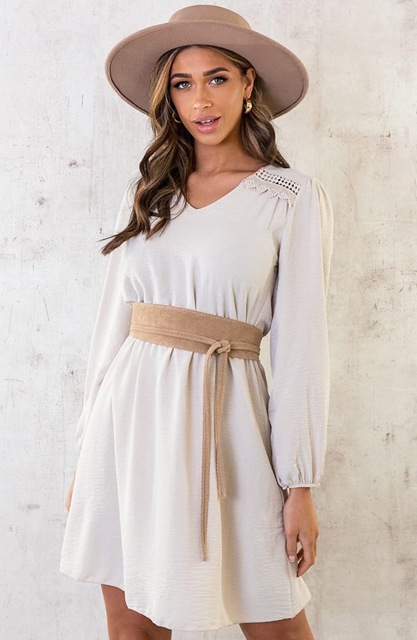 Boho V-Hals Jurk Beige – shoparchief, foto 7