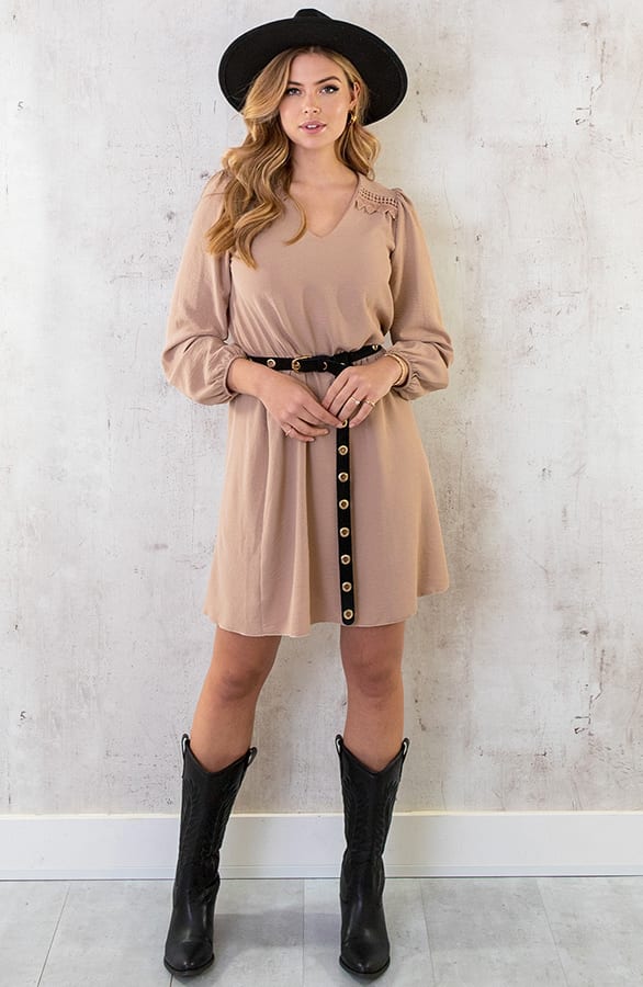 Boho V-Hals Jurk Camel – shoparchief, foto 6
