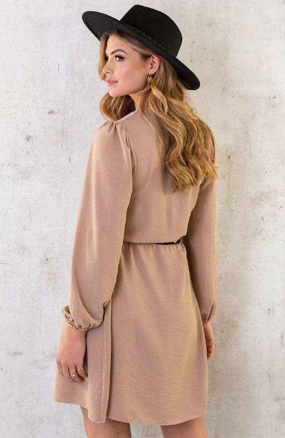 Boho V-Hals Jurk Camel – shoparchief, foto 4