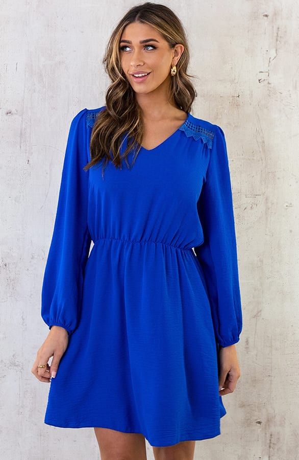 Boho V-Hals Jurk Kobalt – shoparchief, foto 1