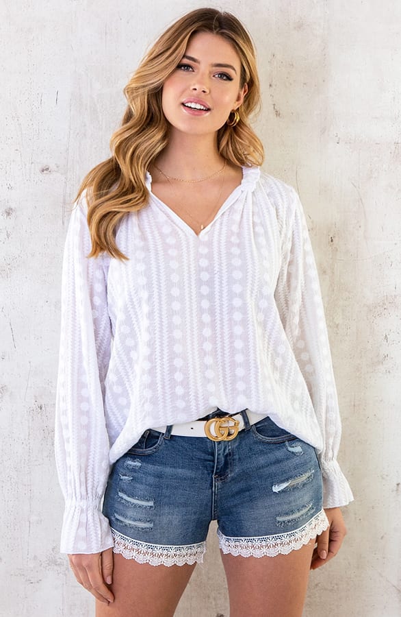 Embroidery V-hals Blouse Ecru – shoparchief, foto 1