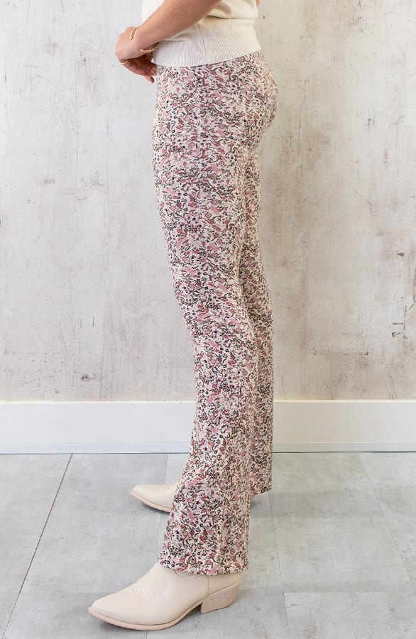 Flared Hose Blumen Creme Rosa, Schlaghosen, Foto 12