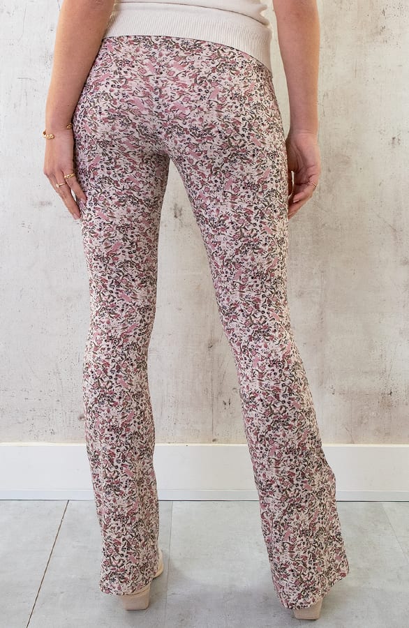 Flared Hose Blumen Creme Rosa, Schlaghosen, Foto 13