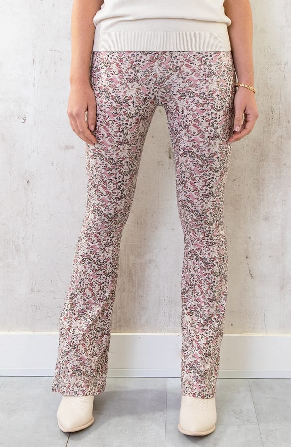 Flared Hose Blumen Creme Rosa, Schlaghosen, Foto 11