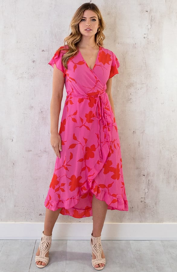 Flower Jurk Midi Roze Rood – shoparchief, foto 4