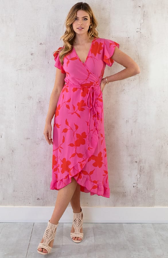 Flower Jurk Midi Roze Rood – shoparchief, foto 1