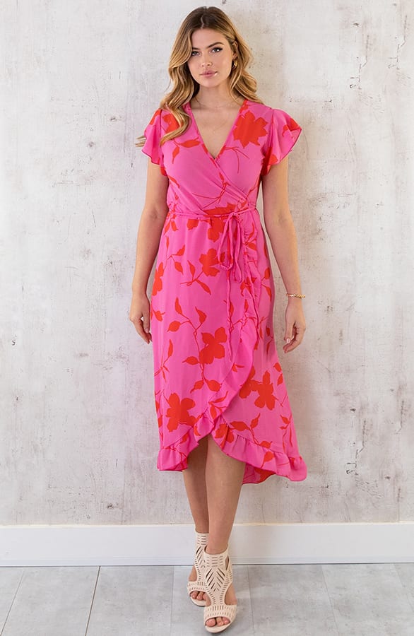 Flower Jurk Midi Roze Rood – shoparchief, foto 2
