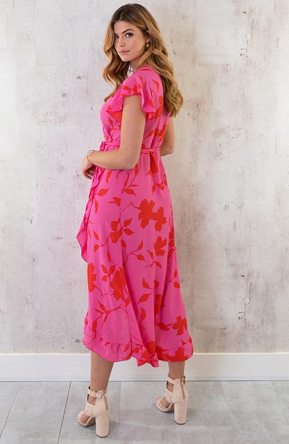 Flower Jurk Midi Roze Rood – shoparchief, foto 6