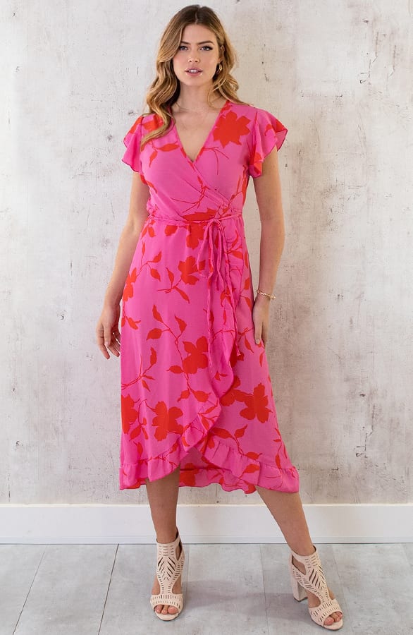 Flower Jurk Midi Roze Rood – shoparchief, foto 3